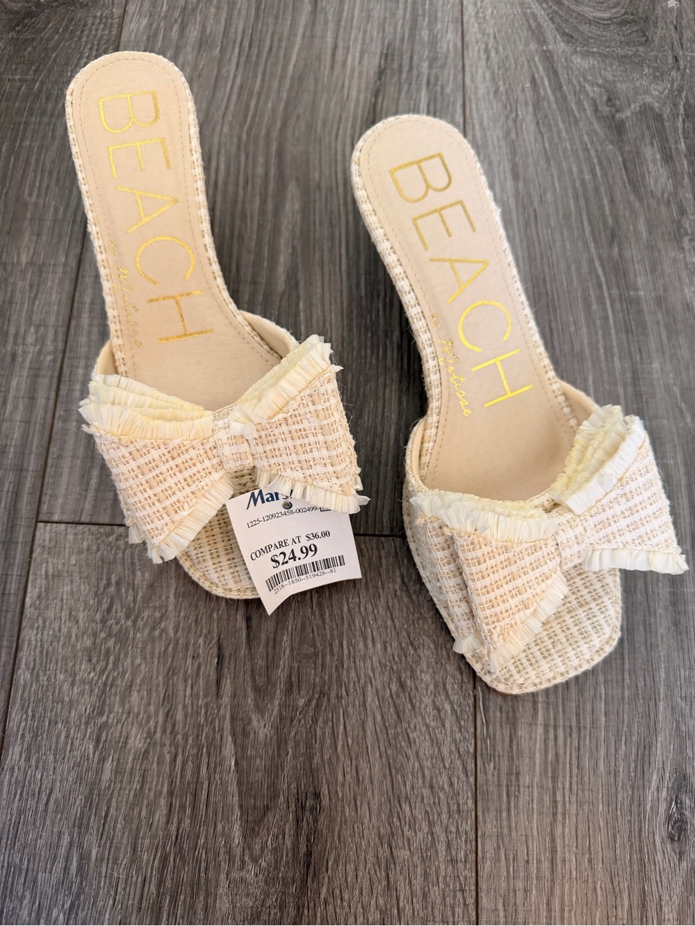 Women's Cream Bow Slide Sandals